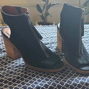 Lucky Brand Black Open-Toe Heeled Booties